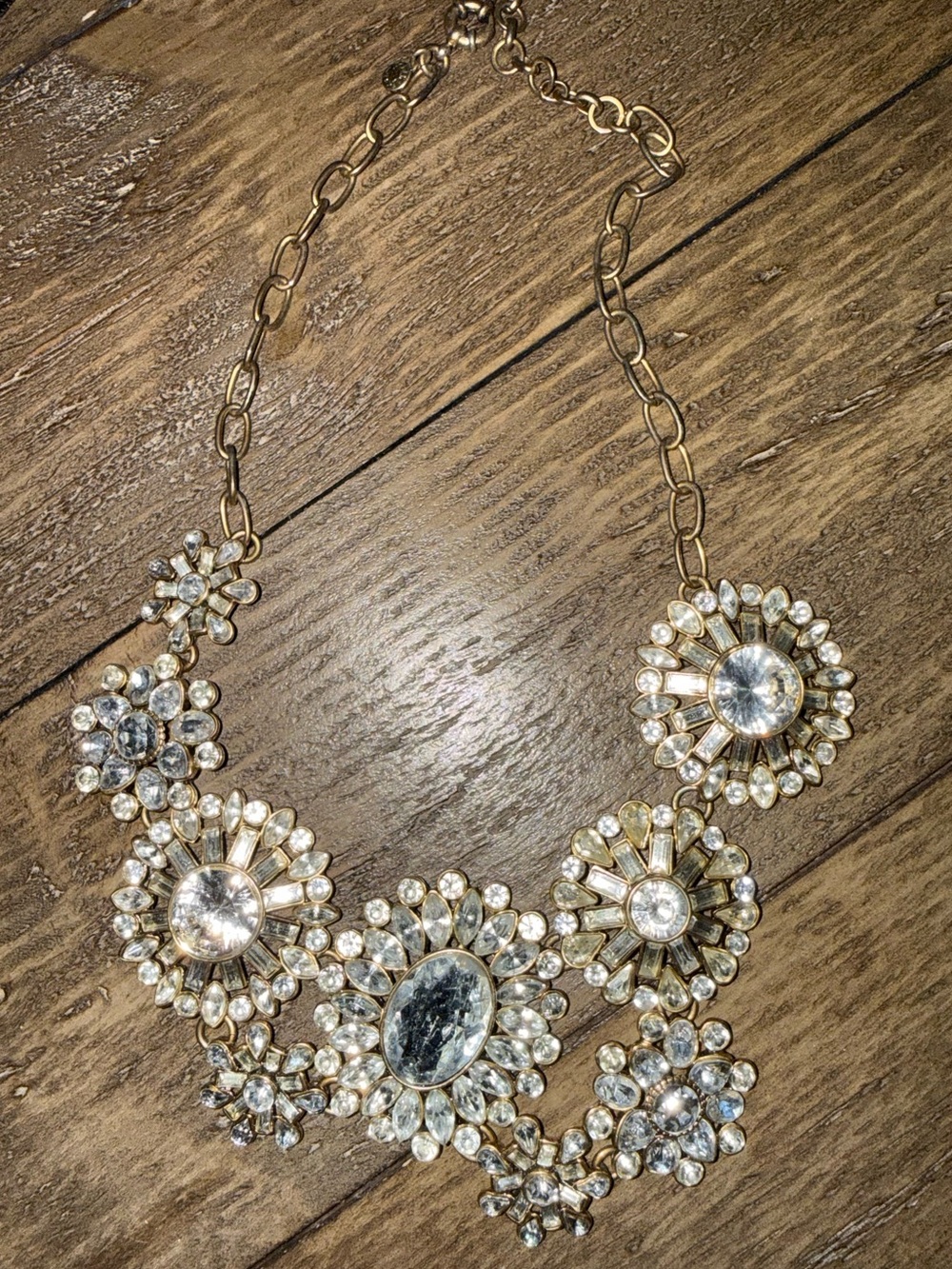 Banana Republic Gold and Clear Crystal Floral Bib Necklace